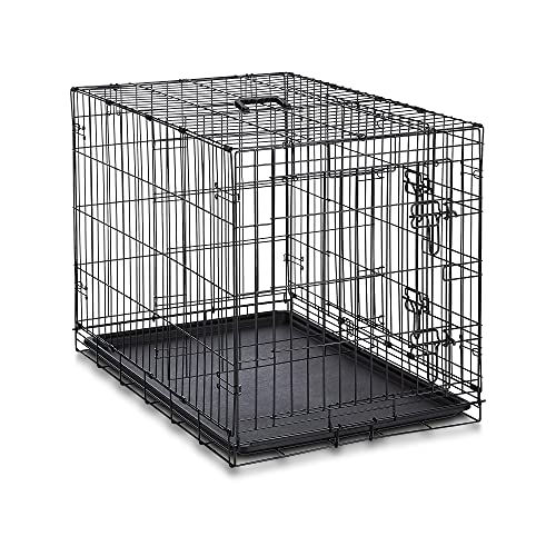 Amazon Basics Double Door Folding Metal Dog Crate Kennel with Liner