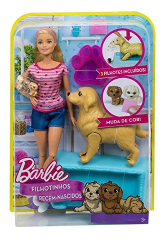 Barbie Newborn Pups Doll & Pets Playset, Blonde