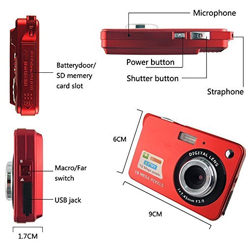 Mini Digital Camera,CamKing CDC3 2.7 inch TFT LCD HD Digital Camera (Red)