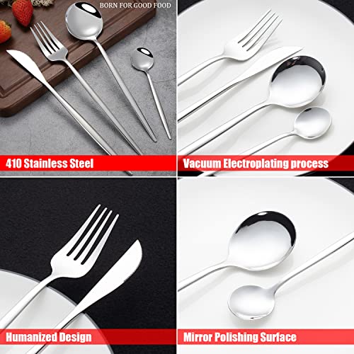 Gosyfeti 24 PCS Tableware Sets Cultery Dinnerware Flatware 410 Food-grade Stainless Steel Dinner Knives, Forks, Spoons, Mini Spoons, 6 Sets (Silver)