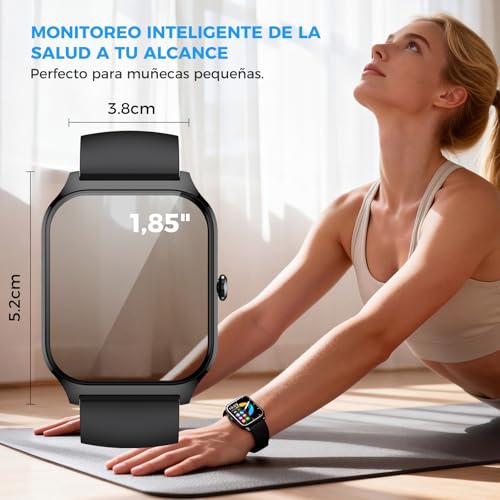 HUSEYTA Reloj Inteligente Hombre Mujer con Llamadas Bluetooth, Smartwatch 1.83" IPX8, Pulsera Actividad con Pulsómetro, Sueño, Compatible iPhone Android Negro(2 Correas: Silicona + Tejida)
