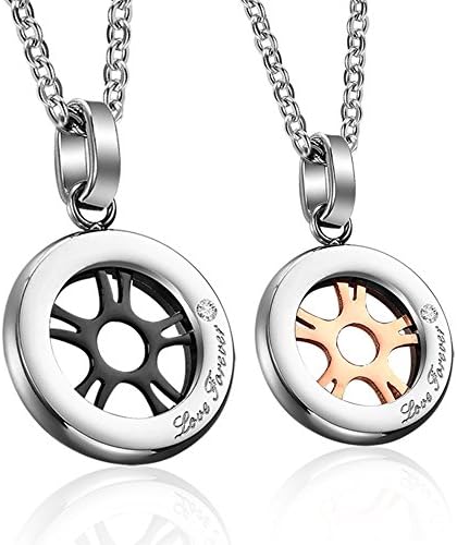 HuanX35 Couples Necklace Flywheel Shape Titanium Stainless Steel Pendant,His & Hers Matching Set Lovers Gift(Love Forever)
