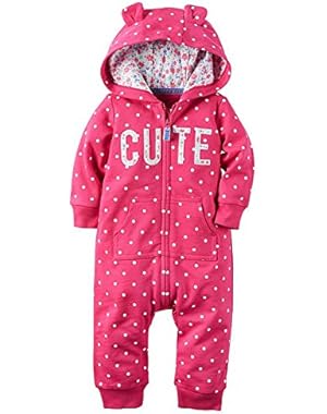 Baby Girl Long Sleeve Hooded French Terry Coverall (12M)