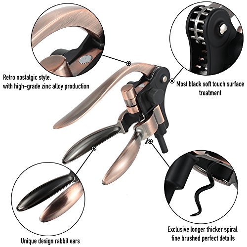 ETbotu Rabbit Wine Opener Kit Manual Wine Bottle Opener with Extra Corkscrew Spiral and Foil Cutter for Anniversary（Bronze） - Thumbnail 2