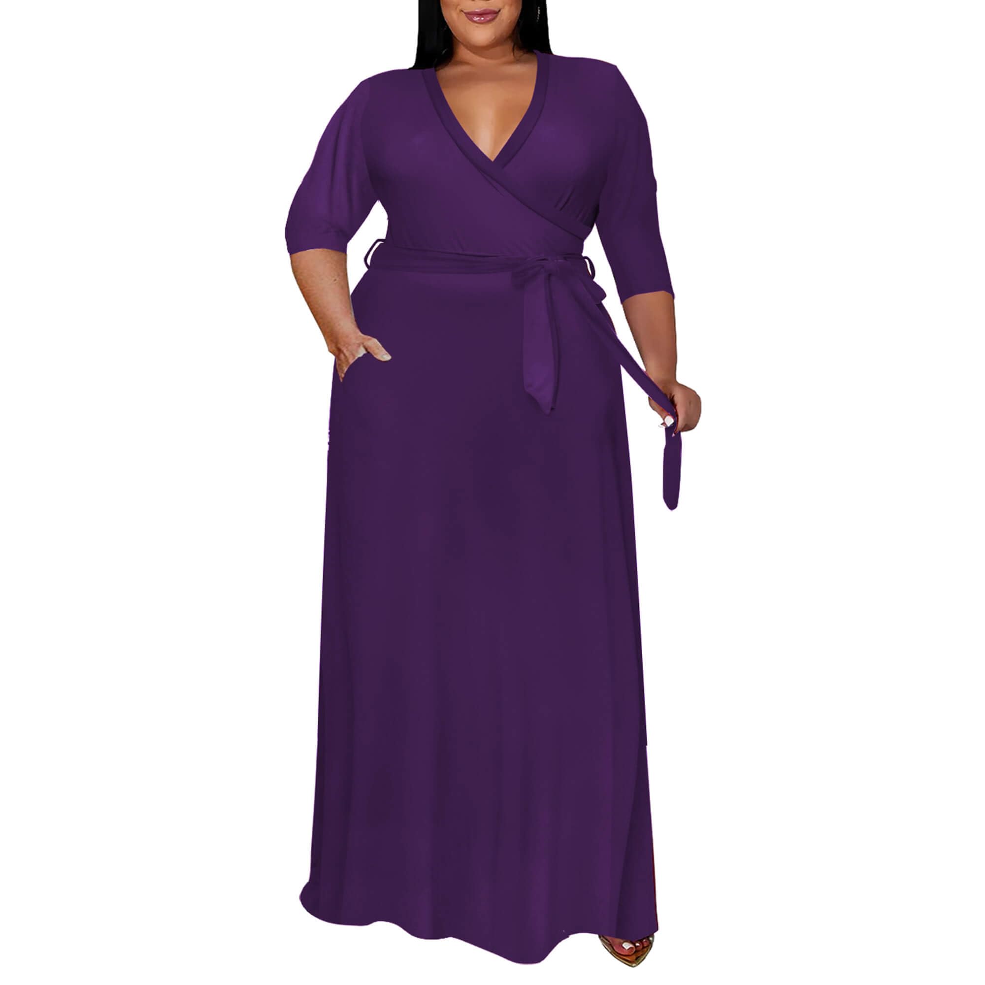 Plus Size Maxi Dress Sexy 3/4 Sleeve V Neck Plus