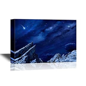 Canvas Wall Art - Watercolor Painting Style Night Scenery in Mountains - Giclee Print Gallery Wrap Modern Home Art | Ready to Hang - 12x18 inches