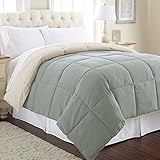 Amrapur Overseas Goose Down Alternative Microfiber Quilted Reversible Comforter / Duvet Insert - Ultra Soft Hypoallergenic Bedding - Medium Warmth for All Seasons - [Full/Queen, Seafoam/Almond]