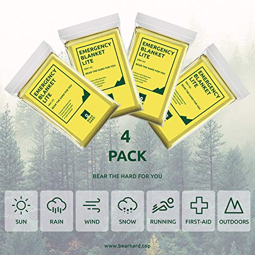 Bearhard Emergency Blanket Mylar Space Blankets 4-Pack for Camping Hiking or Outdoor Rescue Foil Thermal Survival Blankets Gold - Thumbnail 2