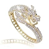 EVER FAITH® Gold-Tone Bold Dragon Bracelet Clear Austrian Crystal