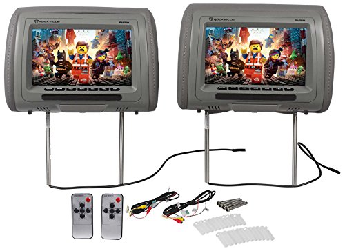 Pair Rockville RHP91-GR 9â€ Digital Panel Gray Car Headrest Monitors w/ Speakers