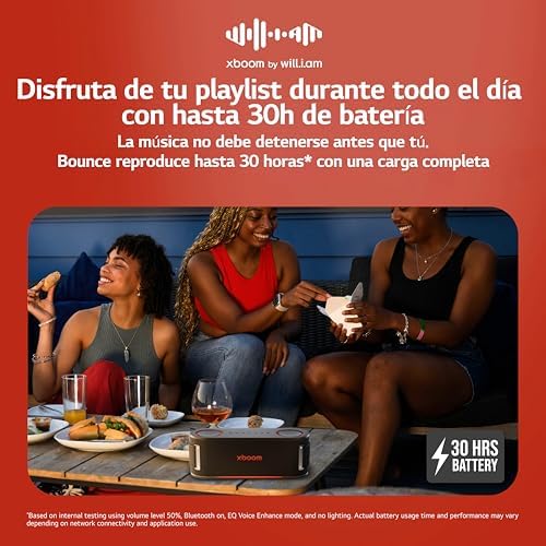 xboom Bounce, Altavoz Inalámbrico, Bluetooth, 40W, Sonido Sound Boost, Resistente al Agua IP67, Autonomía 30h, Color de Luces LED Variable, Amplia Conectividad