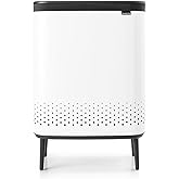 Brabantia Bo Laundry Hamper Hi (White) 2 Compartment Removable Laundry Bag 2 x 12 Gal, Ventilated Stylish Dirty Clothes Holde