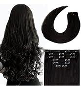 18 Inch Clip in Hair Extensions 70G Natural Black 100% Remy Human Hair Clip in Extensions Soft Si...