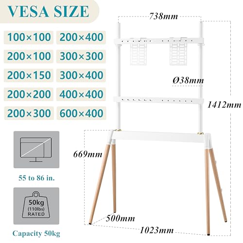 Fydeamer Easel TV Stand, Modern Easel TV Floor Stand, Artistic Corner TV Stand for 55-86inch LED LCD OLED Screens, Height Adjustable, 4 Legs Studio Display Stand for Bedroom, Living Room(White)