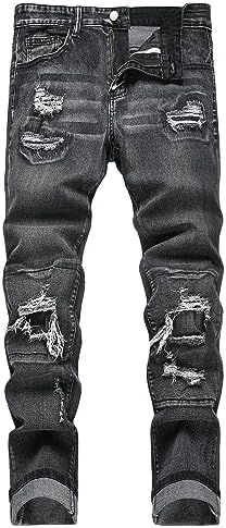 JEKE-DG Men's Ripped Slim Fit Jeans Stretch Destroyed Ripped