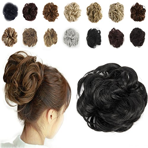 Haironline Scrunchie Bun up Do Hair Piece Hair Ribbon Ponytail Extensions Wavy Curly, 55 Gram