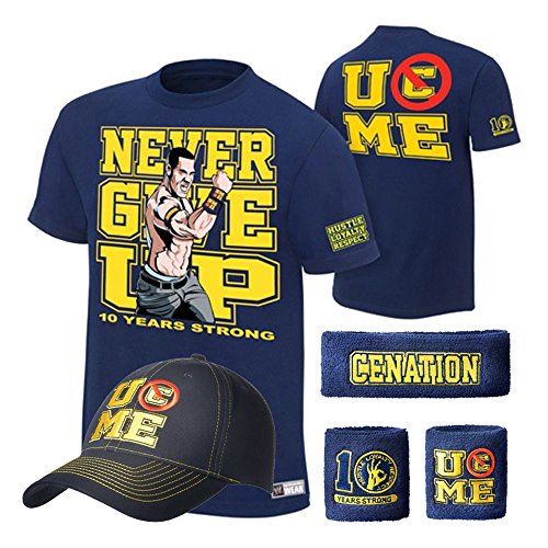 WWE John Cena T-shirt , Cap , Sweatbands strong Wristbands 5 Piece Set Wrist RAW (XS, dark blue)