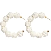 hoyuwak Raffia Hoop Boho Earrings for Women Cute Rattan Circle Dangle Drop Jewelry for Summer Beach Vacation