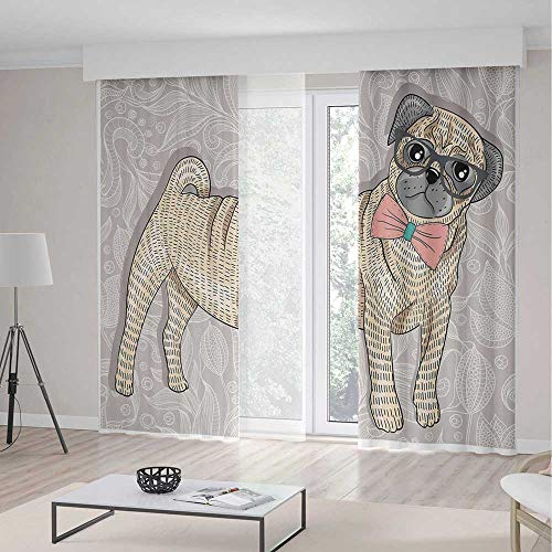 Iprint Window Curtains Pug Home Decorations For Bedroom Kids Room