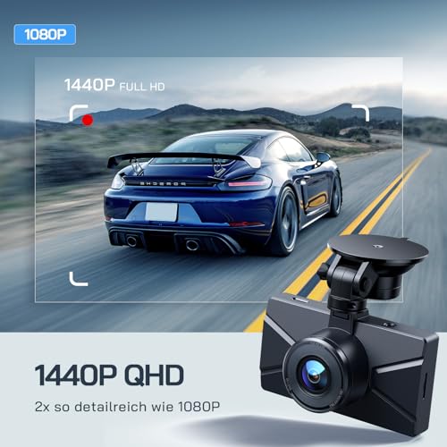 Dashcam Auto Vorne Hinten 2,5K+1080P Auto Kamera, Ultra Nachtsicht, 170°Weitwinkel, WDR, 24 Std. Parkmodus, G-Sensor, Loop-Aufnahme