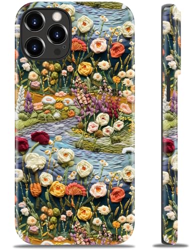 DEENAKIN for iPhone 12 Pro Case/iPhone 12 Case Cute,Aesthetic Floral Enbroidery Print Cottagecore Phone Case Cute,Compatible with Magsafe,Trendy Cool Retro Slim Silicone Phone Cover for Women Girls