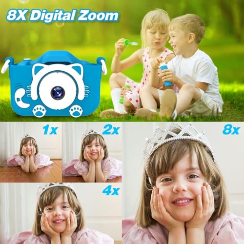 Câmera Digital Infantil Portátil – Recarregável, Com Tela LCD, Jogos e Vídeo HD – Presente Criativo para Crianças de 4 a 12 Anos – Antichoque, Fácil de Usar (Azul)