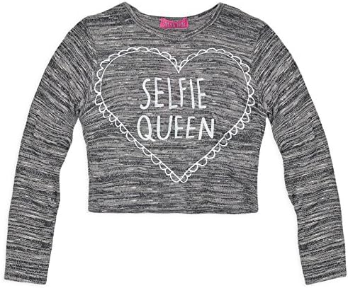 Girls Long Sleeved Space Knit 'Selfie Queen' Crop Top New Kids Tee 7-13 Years