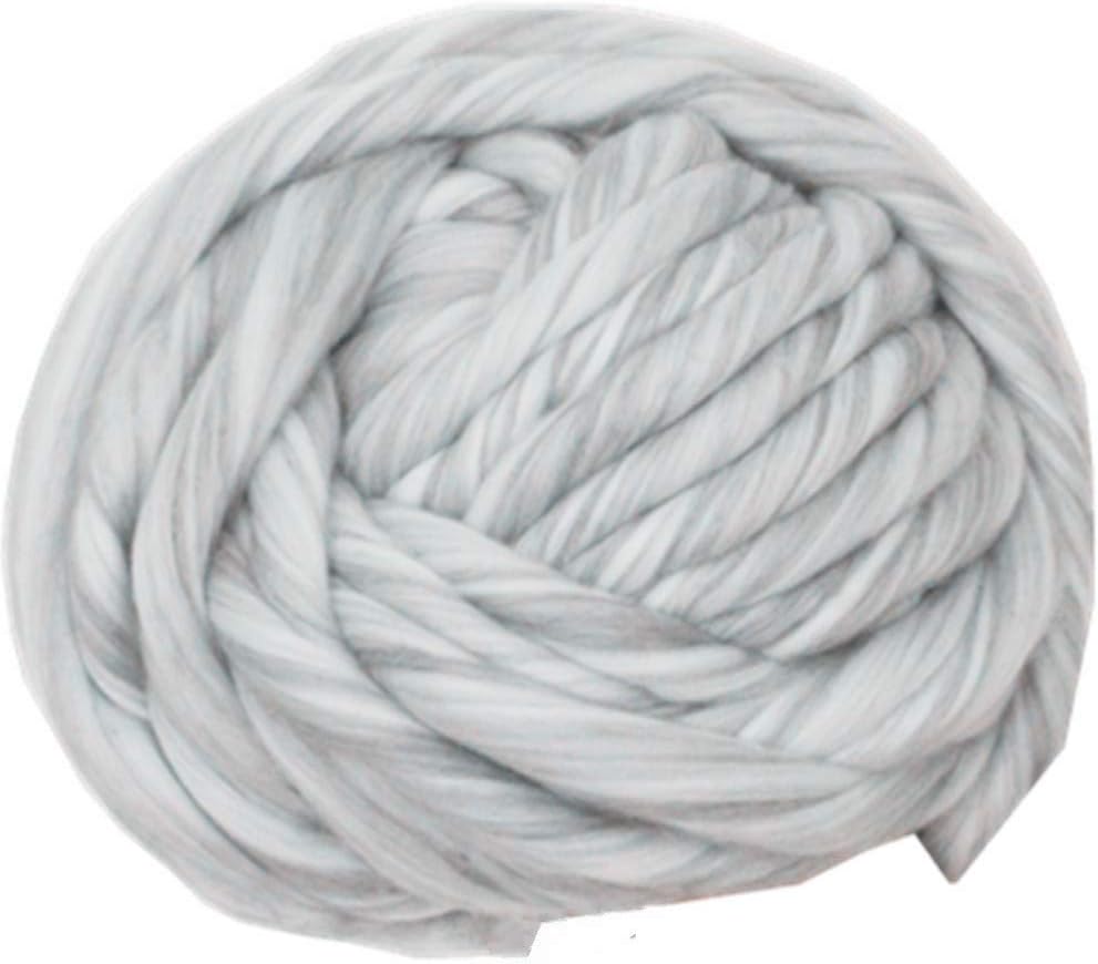 Merino Super Soft Chunky Blended Wool Yarn Combed Top Roving for Arm Knitted Throw Blankets DIY Hand Spinning Felting Dryer Balls (White and Grey, 35oz-57yards)