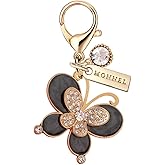 MONNEL MC490 Crystal Butterfly Lobster Clasp Charm for Women with Velvet Bag (Black,1 Piece)