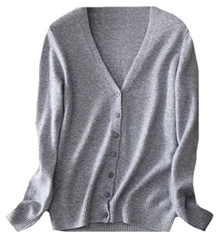 OULIU Women's Button Down V-Neck Soft Cashmere Cardigan Sweater Grey XL
