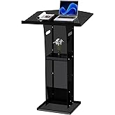 KSacry Acrylic Clear Black Podium Stand with Storage Shelf,Plexiglass Pulpits for Churches,Conference,Speeches,Weddings,Class