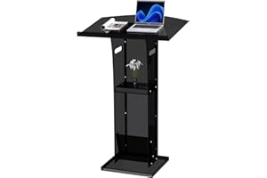 KSacry Acrylic Clear Black Podium Stand with Storage Shelf,Plexiglass Pulpits for Churches,Conference,Speeches,Weddings,Class