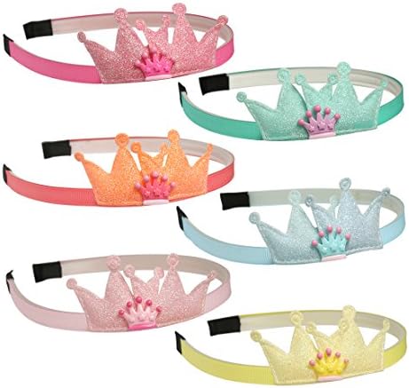 XIMA 6pcs Sequin Crown Hairbands Girls Mini Cartoon Head Bands Glitter Hair Bands For Kids