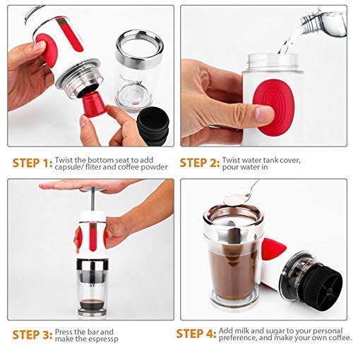 CENPEN Kaffee-Maschine, bewegliche Handpresse Kaffeemaschine Mini-Hand Espresso Pods Kaffee-Kapsel-Maschine (weiß) – Bild 8