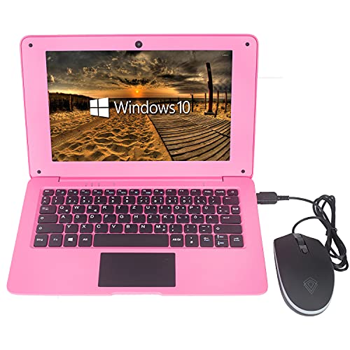 Bigmachine Computer Laptop Mini 10.1 Inch 32GB Windows 10 Ultra Thin and Lightweight Netbook Quad Core PC HDMI USB Webcam Netflix YouTube QWERTZ Layout (Dark Pink)