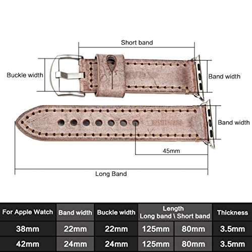 MAIKES Special Bridle Leather Apple Watch Strap for iWatch Apple Watch Band 42mm 38mm Series 3 2 1 Watchband (for Apple Watch 38mm, Brown+Silver Buckle)