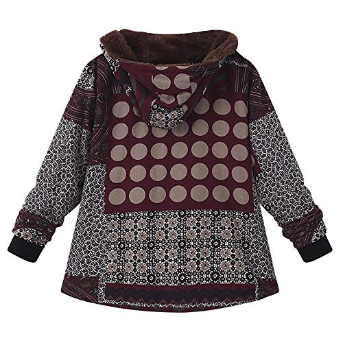 YOMXL Women Classic Pea Coat Winter Warm Faux Fur Fleece Outdoor Jackets Casual Printed Hooded Outwear