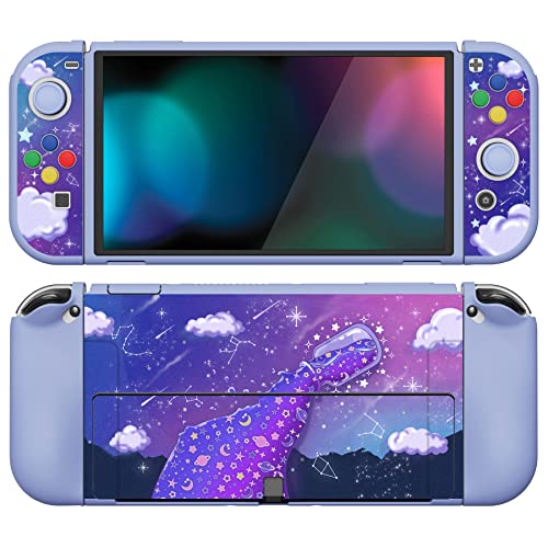 PlayVital ZealProtect Soft Protective Case for Nintendo Switch OLED, Flexible Protector Joycon Grip Cover for Nintendo Switch OLED with Thumb Grip Caps & ABXY Direction Button Caps - Pouring Starry