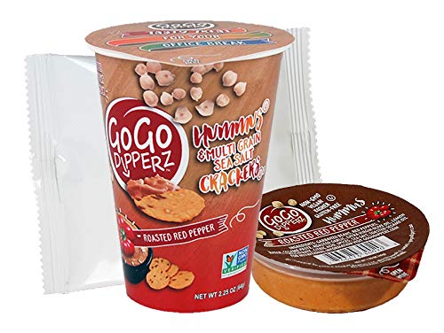 Roasted Red Pepper Hummus and Multi-Grain Sea Salt Crackers - GoGo Dipperz Healthy On-the-Go Snack Packs - 2.25 oz (Case of 6)