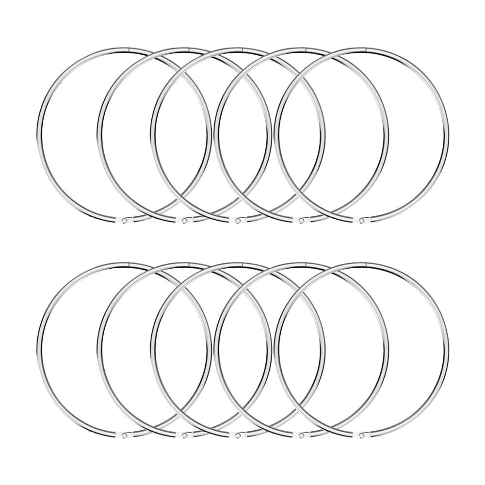 CYIOU 10 Pcs 2.2 Inch Ring Binder Key Ring Hoop Leaf Binder Book Rings Keychain Ring Reinforcement Rings for Index Card Scrapbooking Album Shower Curtain (Silver)