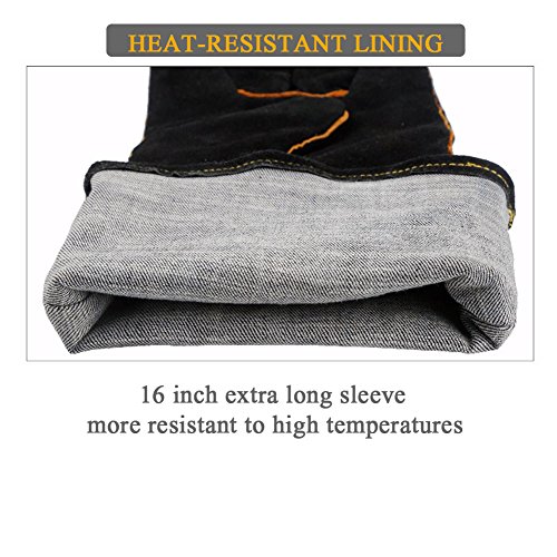 Welding Gloves Extreme Heat Resistant - BBQ Grill Baking Gloves Oven Mitts Cowhide Welder Gloves - Wear Resistant Durable - Perfect for Fireplace, Oven, Welding, Stove, Mig, Gardening - Thumbnail 5