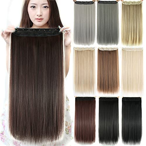 IMISSU Long Natural Thick Hair Straight Clip in on Synthetic Hair Extensions Hairpieces for Women (24 Inch,Chocolate Brown)