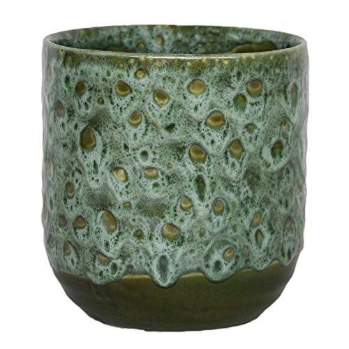 Ivyline Maceta esmaltada contemporanea de 13 cm de diametro con diseno Agrietado Texturizado para Interiores, Maceta para Cactus suculentas y pequenas Plantas de casa, Esmeralda