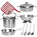 Barcaloo 11 Piece Play Pots and Pans Toy Set for Kids – Stainless Steel Pretend Cooking Pot & Pan Kitchen Toys