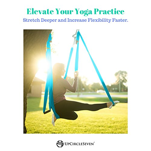 UpCircleSeven Aerial Yoga Swing - Ultra Strong Antigravity Yoga Hammock/Sling for Air Yoga Inversion Exercises - 2 Extensions Straps Included (Blue)