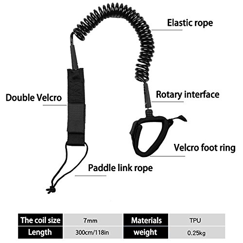 Surfboard Leash- 1 Pcs 10ft Coiled Surf Sup Leash Sup Leash, Paddle Board Straps, Boogie Board Surfing Leashes