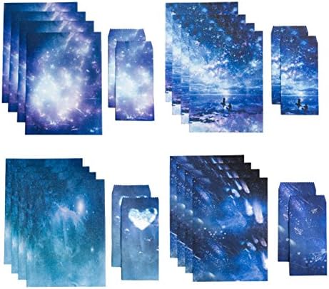 32 Writing Stationery Paper with 16 Envelope, Vintage Space Lined Letter Writing Paper Sets, Assorted Colors, 4 Pattern (Style-1)