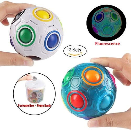 ZCGC 2pcs Rainbow Ball Magic Ball Toy Puzzle Magic Rainbow Ball for Children's Educational Toy Teenagers Adults Stress Reliever Malloom Pop Luminous Stress Reliever White Green (White and Blue)