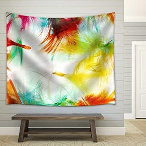 Colorful Feathers - Fabric Wall Tapestry Home Decor - 51x60 inches