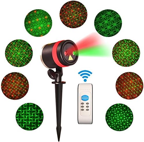 Christmas Laser Light Projector with RFID Wireless Remote and Waterproof Aluminum Alloy Case, Red and Green Star Shower Constitute Charming Pattern by MNOPQ